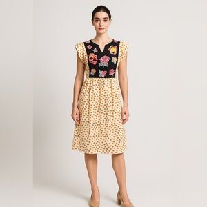 KIRUNDO Leopard Print Embroidered Babydoll Dress – Size‎ Small